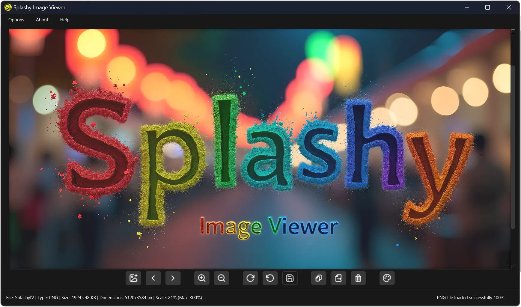 Splashy Image Viewer Dark Mode Interface